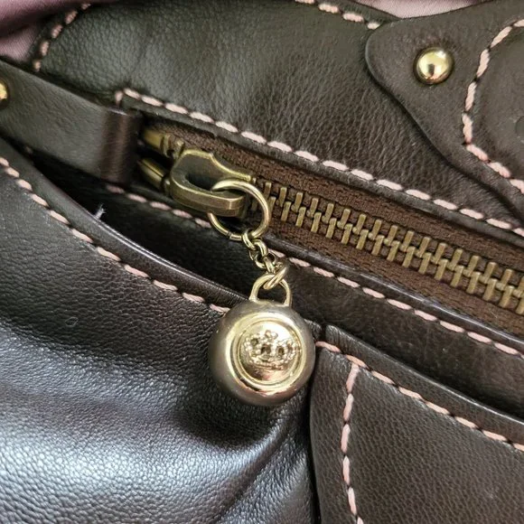 Vintage Juicy Couture Cocoa Lamb Leather Heavy Hardware Shoulder Bag - Picture 12 of 15